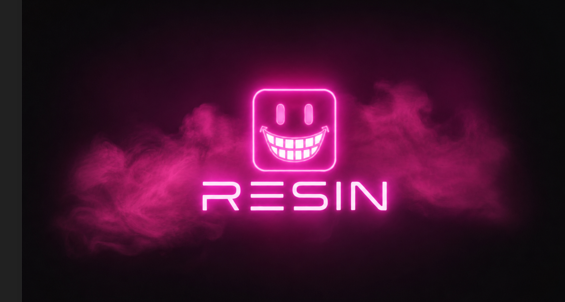 RESIN neon smile logo dissolving into pink smoke